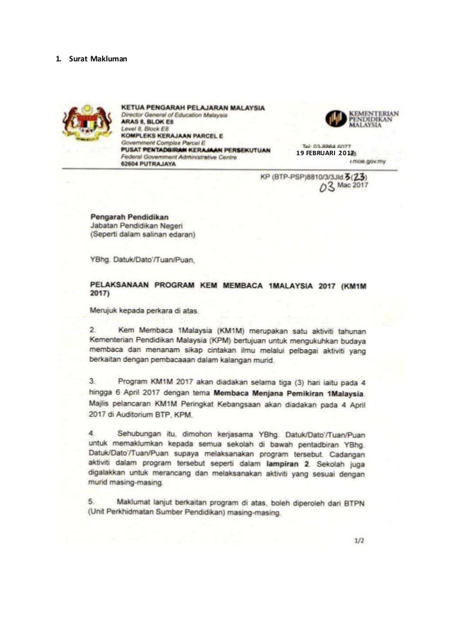 Surat Pekeliling Pelancaran Kem Membaca Malaysia 2019