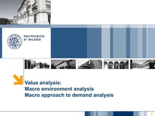 1
Value analysis:
Macro environment analysis
Macro approach to demand analysis
 