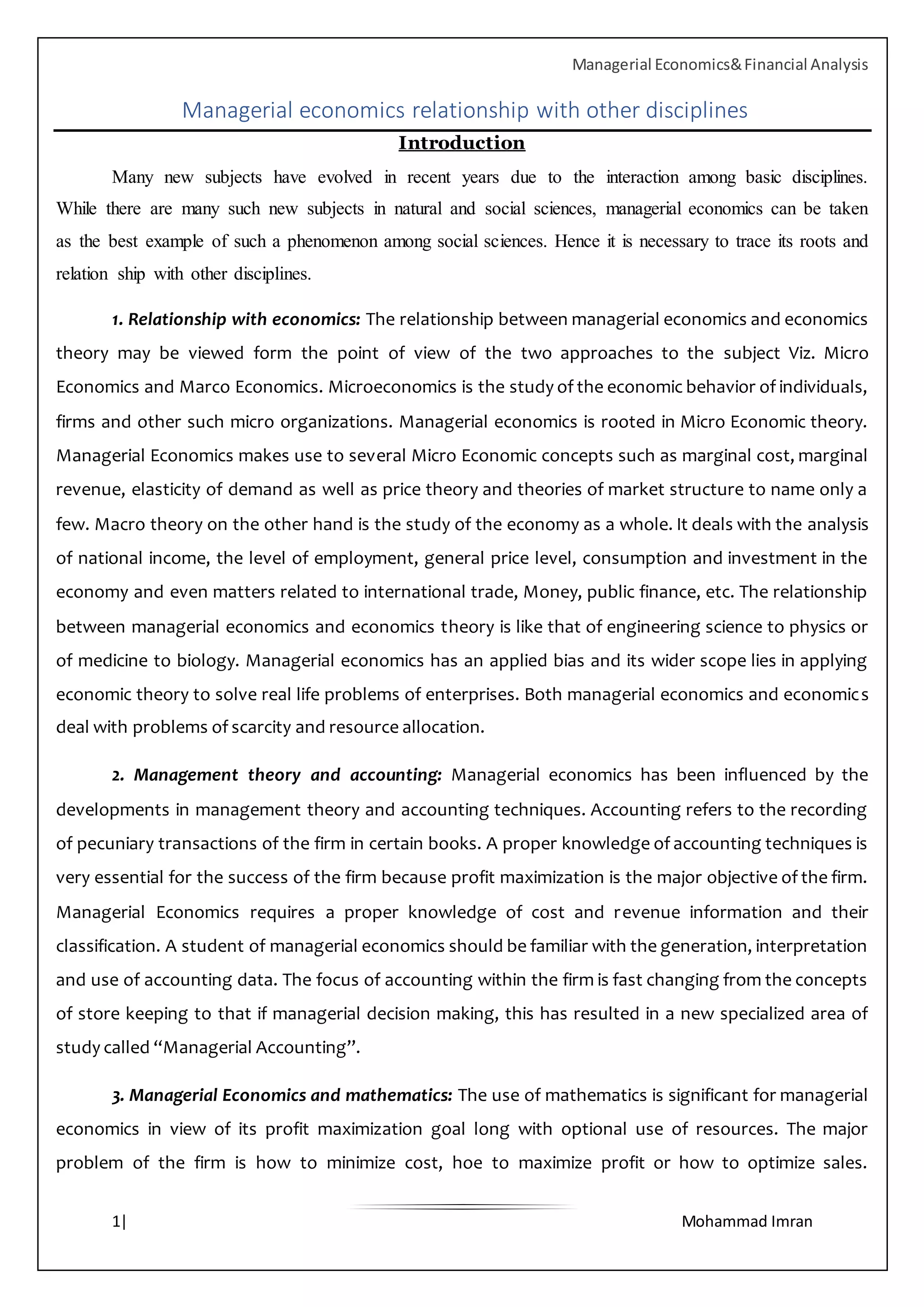 3 Managerial economics relationship with other disciplines | DOCX