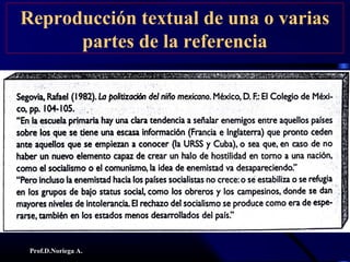 Prof.D.Noriega A.
Reproducción textual de una o varias
partes de la referencia
 
