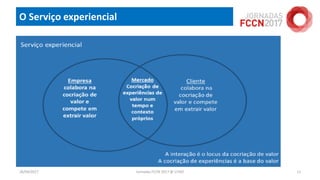 O Serviço experiencial
18/04/2017 Jornadas FCCN 2017 @ UTAD 11
 