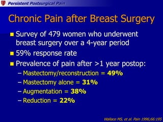 Persistent Postsurgical Pain
Chronic Pain after Breast Surgery
 Survey of 479 women who underwent
breast surgery over a 4...