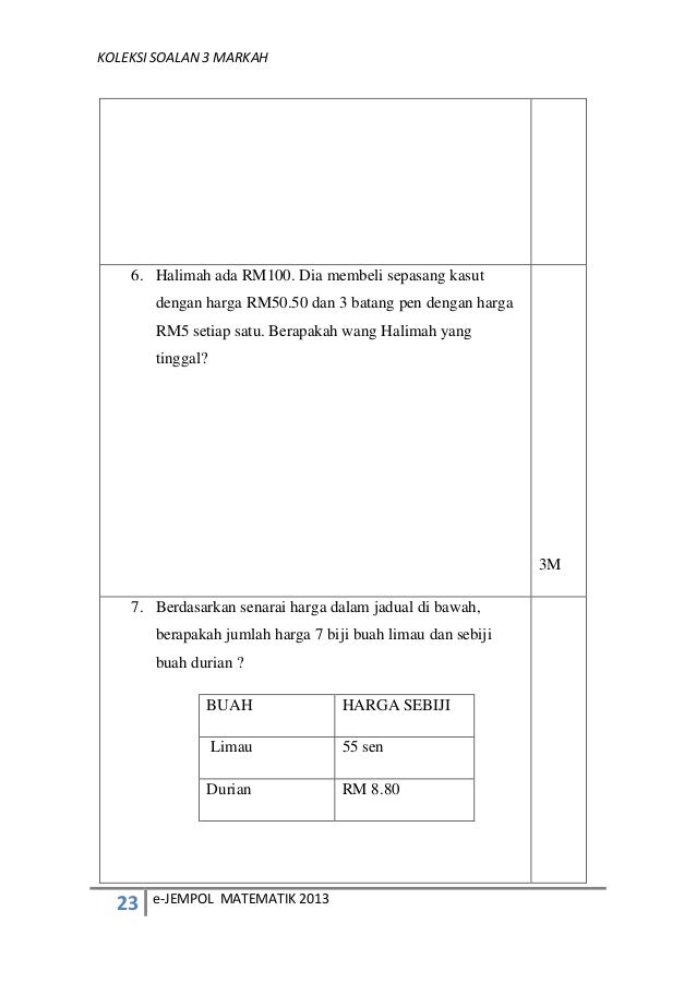Matematik kertas 2 3 markah