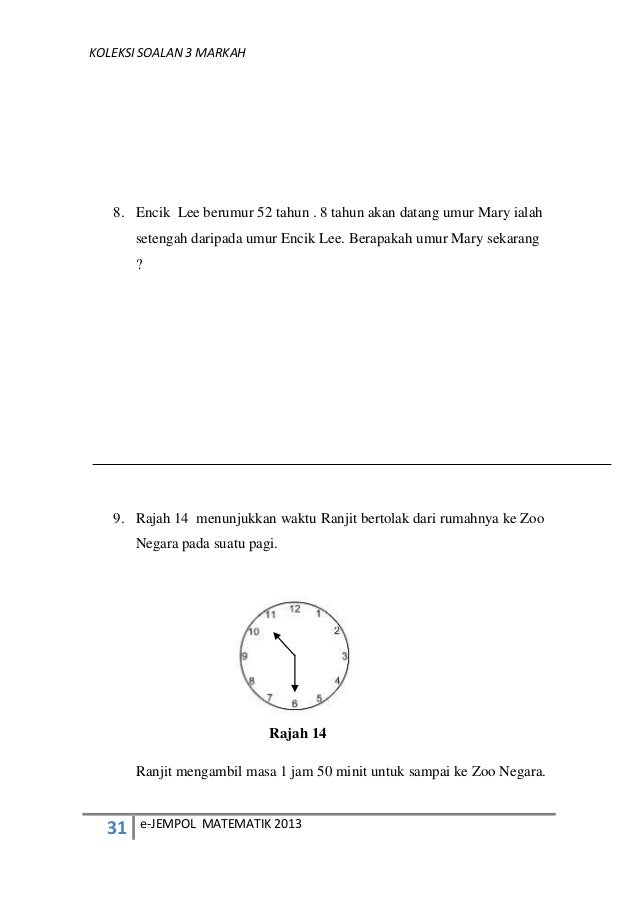 Soalan Matematik Jam Dan Waktu - Selangor v