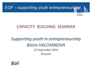 CAPACITY BUILDING SEMINAR
Supporting youth in entrepreneurship
Bistra VALCHANOVA
22 September 2014
Brussels
EGF – Applications received since 2007EGF – supporting youth entrepreneurship
 