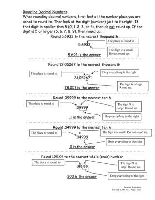 3 Math 550 Decimals Worksheets 2