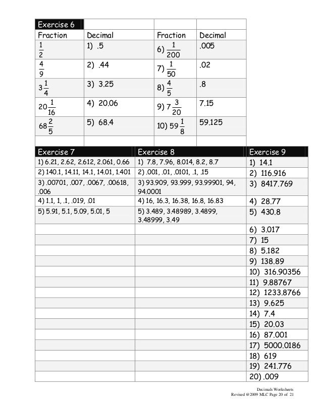 3 Math 550 Decimals Worksheets 2