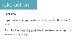First step:
If you do have an app, make sure it supports http:// (web)
links.
And check out my blog post about how to set ...