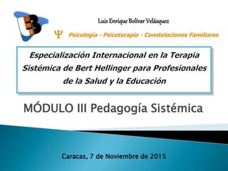 MÓDULO III Pedagogía Sistémica
Psicología - Psicoterapia - Constelaciones FamiliaresY
Caracas, 7 de Noviembre de 2015
Luis Enrique Bolívar Velásquez
 