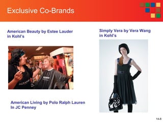 14-8
Exclusive Co-Brands
American Living by Polo Ralph Lauren
In JC Penney
American Beauty by Estee Lauder
in Kohl’s
Simply Vera by Vera Wang
in Kohl’s
 
