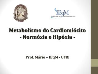 Metabolismo do Cardiomiócito
- Normóxia e Hipóxia -

Prof. Mário – IBqM - UFRJ

 