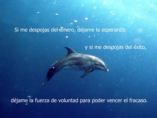 Si me despojas del dinero, déjame la esperanza,


                               y si me despojas del éxito,




déjame la fuerza de voluntad para poder vencer el fracaso.
 