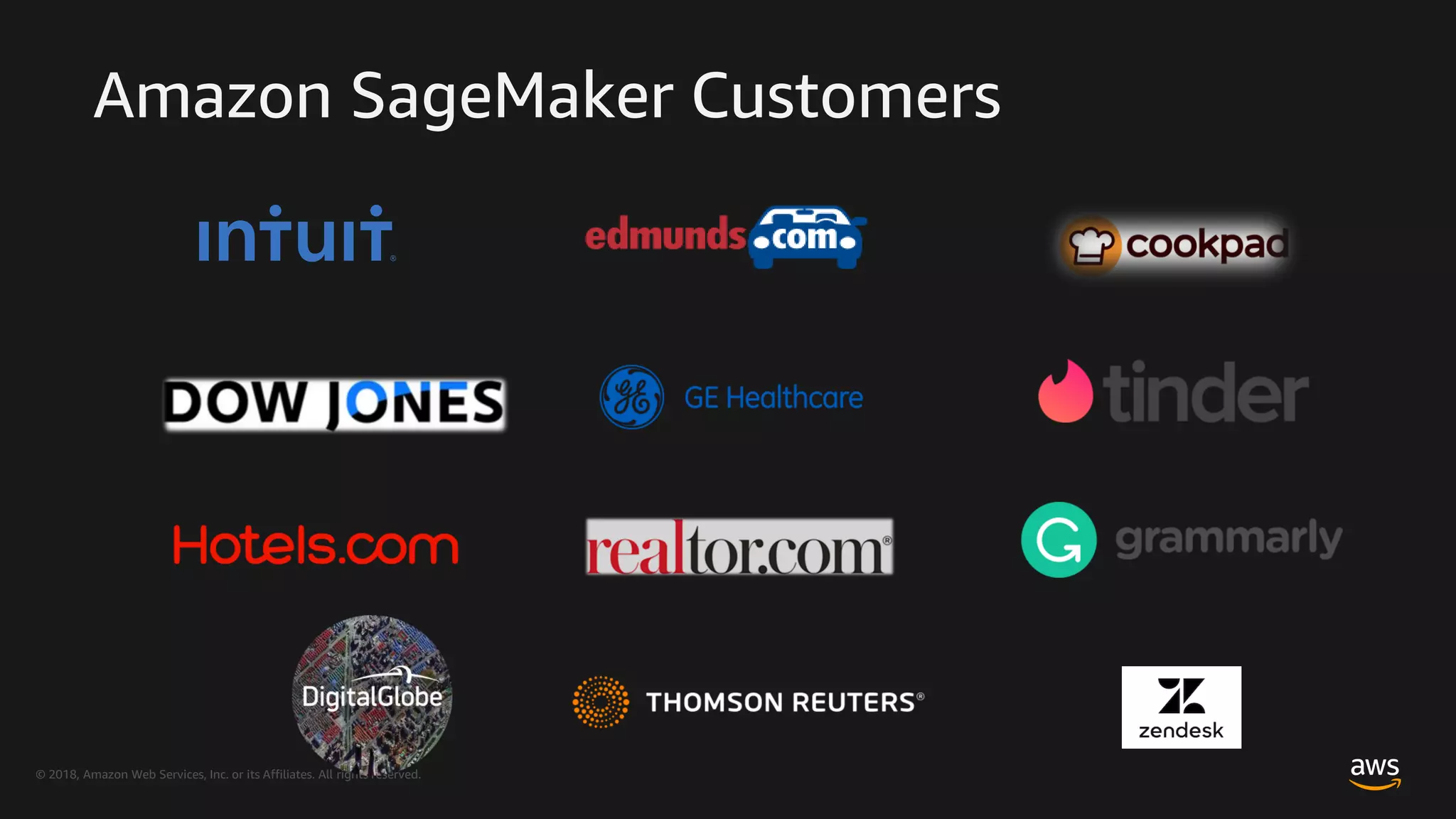 © 2018, Amazon Web Services, Inc. or its Affiliates. All rights reserved.
Amazon SageMaker Customers
 