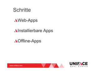 www.uniface.com U s e r E v e n t s
Schritte
Web-Apps
Installierbare Apps
Offline-Apps
 
