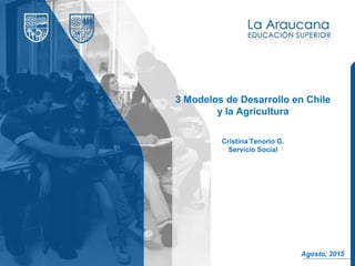 3 Modelos de Desarrollo en Chile
y la Agricultura
Cristina Tenorio G.
Servicio Social
Agosto, 2015
 