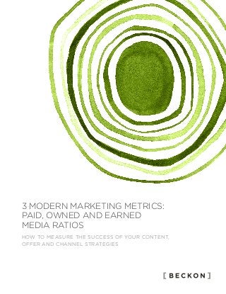 HOW TO MEASURE THE SUCCESS OF YOUR CONTENT,
OFFER AND CHANNEL STRATEGIES
3 MODERN
MARKETING
METRICS:
PAID, OWNED AND
EARNED MEDIA RATIOS
 