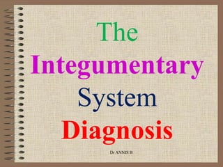 The
Integumentary
System
Diagnosis
Dr ANNIS B
 