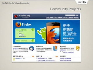 mozillaMozTW, Mozilla Taiwan Community
Community Projects
 