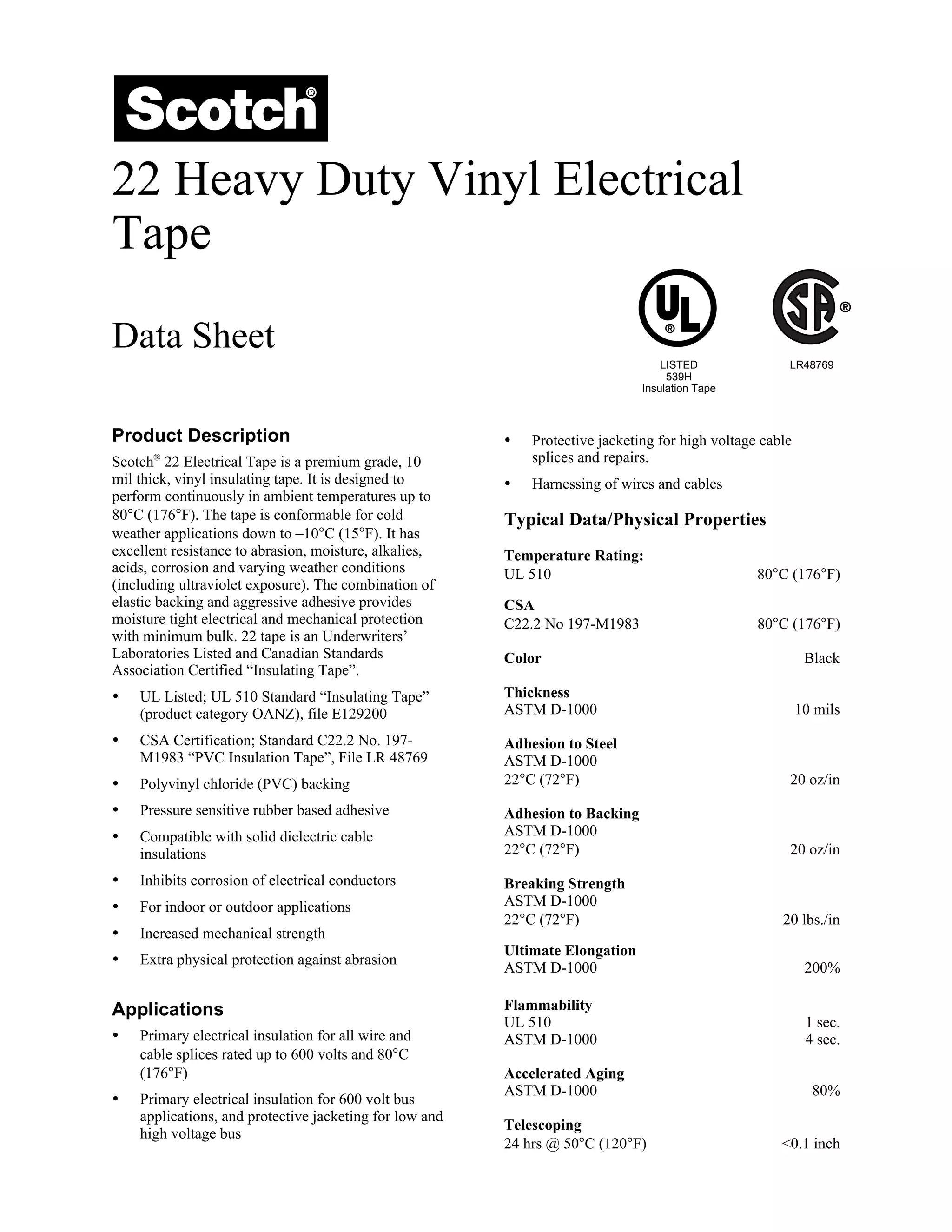 3M Scotch 22 Heavy Duty Vinyl Electrical Tape 3M PVC Insulation