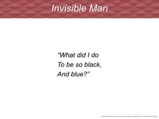The Norton Anthology of American Literature, 8th Edition | Copyright © 2012 W.W. Norton & Company
“What did I do
To be so black,
And blue?”
Invisible Man
 