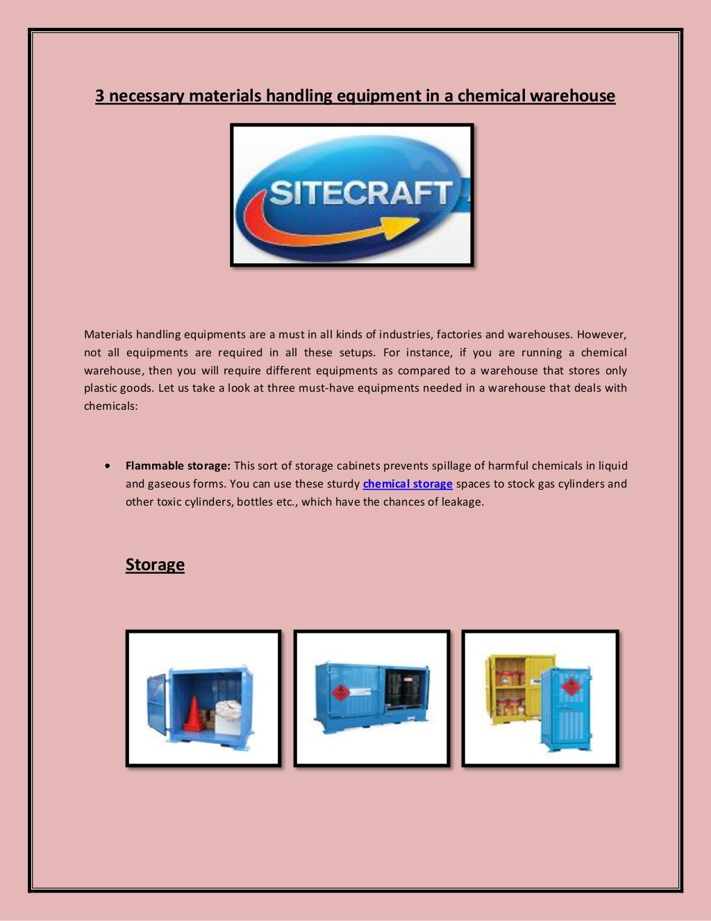 3 necessary materials handling equipment in a chemical warehouse