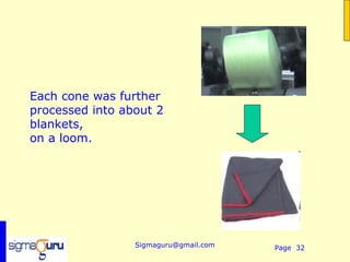  

Each cone was further
processed into about 2
blankets,
on a loom.




                 Sigmaguru@gmail.com   Page 32
 