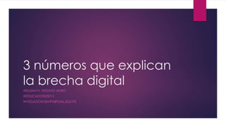 3 números que explican
la brecha digital
WILLIAM H. VEGAZO MURO
@EDUCADOR23013
WVEGAZO@USMPVIRTUAL.EDU.PE
 