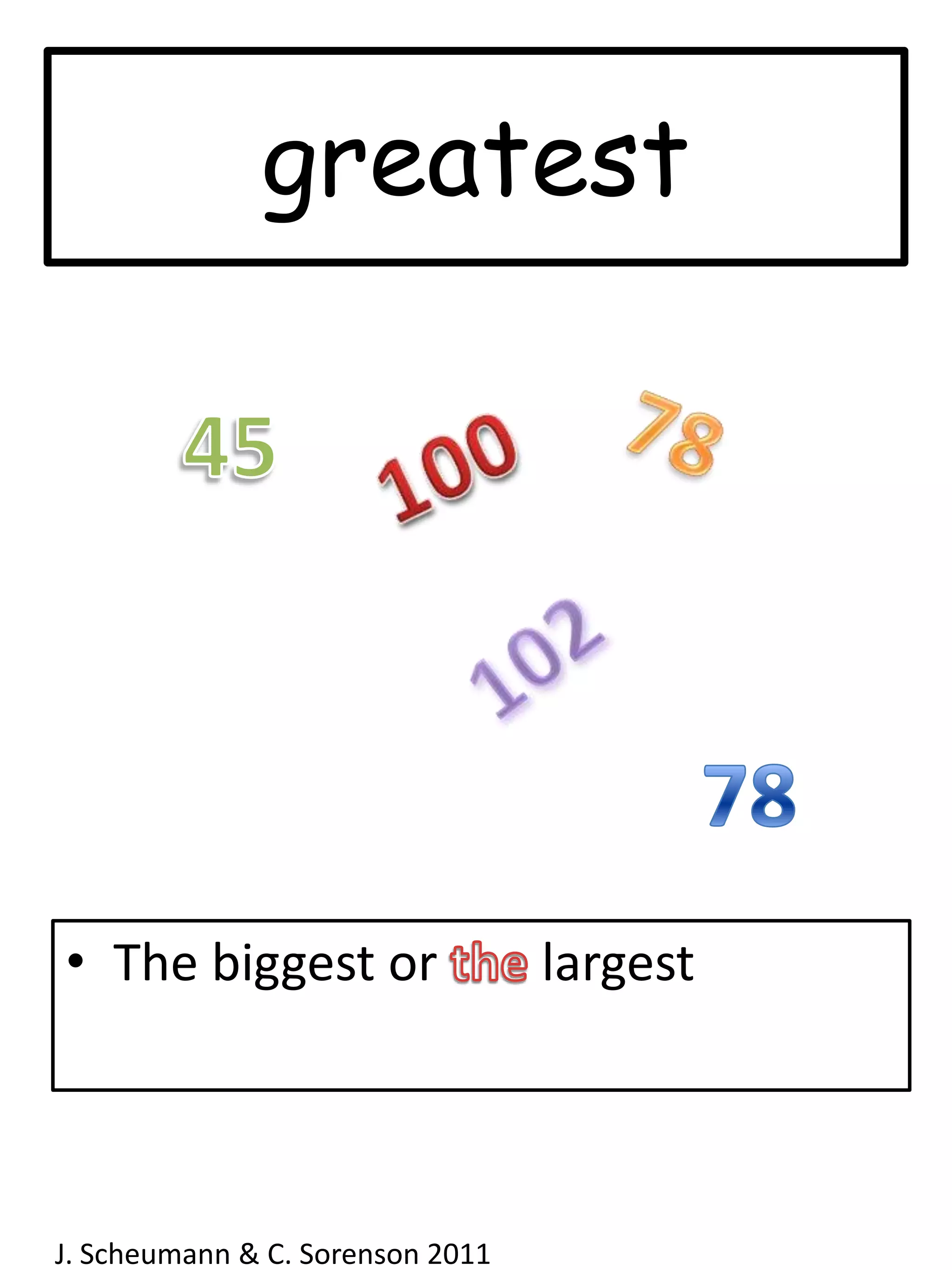 greatest784510010278The biggest or the largestJ. Scheumann & C. Sorenson 2011  