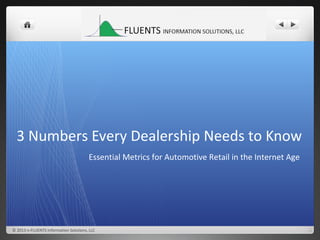 3 Numbers Every Dealership Needs to Know
                                       Essential Metrics for Automotive Retail in the Internet Age




© 2013 n-FLUENTS Information Solutions, LLC
 