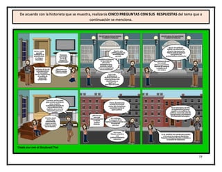 19
De acuerdo con la historieta que se muestra, realizarás CINCO PREGUNTAS CON SUS RESPUESTAS del tema que a
continuación se menciona.
 