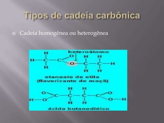  Cadeia homogênea ou heterogênea
 