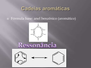  Fórmula base: anel benzênico (aromático)
 