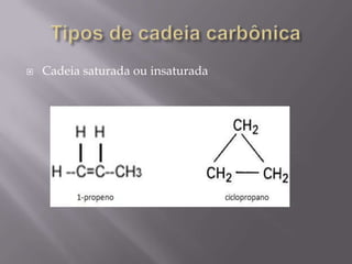  Cadeia saturada ou insaturada
 
