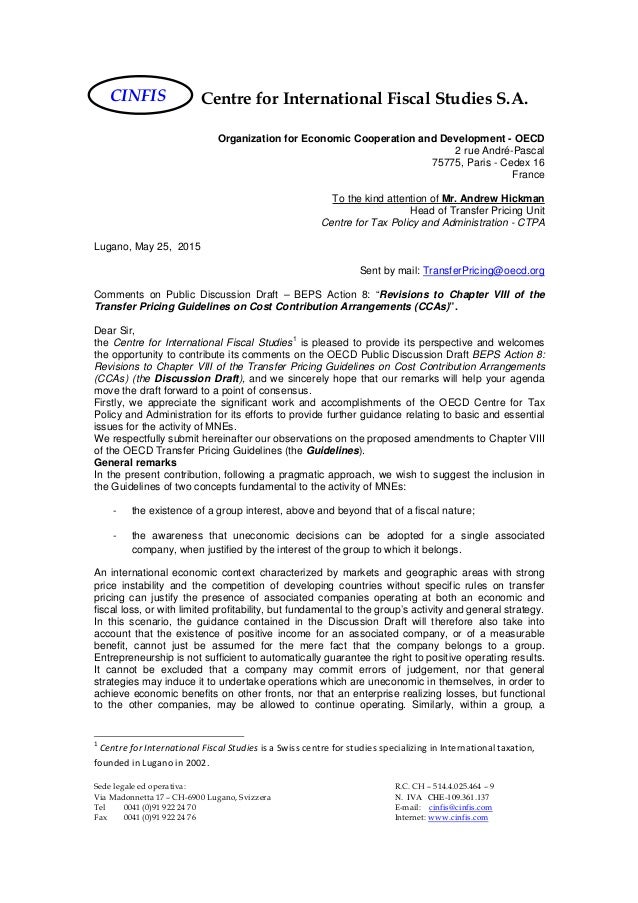 Revisions To Chapter Viii Of The Transfer Pricing Guidelines On Cost Revisions To Chapter Viii Of The Transfer Pricing Guidelines On Cost
