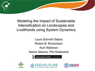 Modeling the Impact of Sustainable
Intensification on Landscapes and
Livelihoods using System Dynamics
Laura Schmitt Olabisi
Robert B. Richardson
Kurt Waldman
Naomi Sakana, Phil Grabowski
 