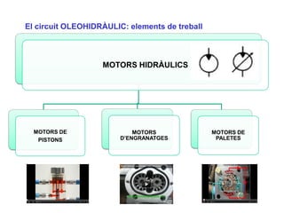El circuit OLEOHIDRÀULIC: elements de treball



                   MOTORS HIDRÀULICS




  MOTORS DE                 MOTORS              MOTORS DE
   PISTONS              D’ENGRANATGES            PALETES
 