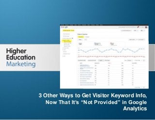 3 Other Ways to Get Visitor Keyword Info, Now
That It’s “Not Provided” in Google Analytics

3 Other Ways to Get Visitor Keyword Info,
Now That It’s “Not Provided” in Google
Analytics
Slide 1

 