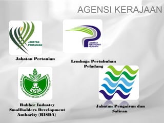 AGENSI KERAJAAN




  Jabatan Pertanian
                           Lembaga Pertubuhan
                                Peladang




    Rubber Industry                 Jabatan Pengairan dan
Smallholders Development                   Saliran
   Authority (RISDA)
 
