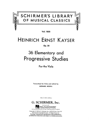 Kayser 36 elementary and progressive studies for viola