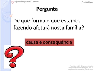 Pergunta

De que forma o que estamos
fazendo afetará nossa família?

     causa e conseqüência
 