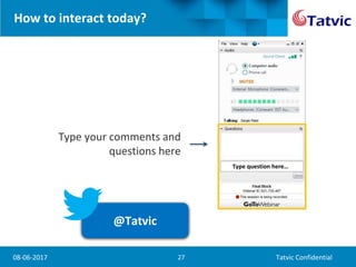 How to interact today?
27
Type question here…
Type your comments and
questions here
@Tatvic
08-06-2017 Tatvic Confidential
 