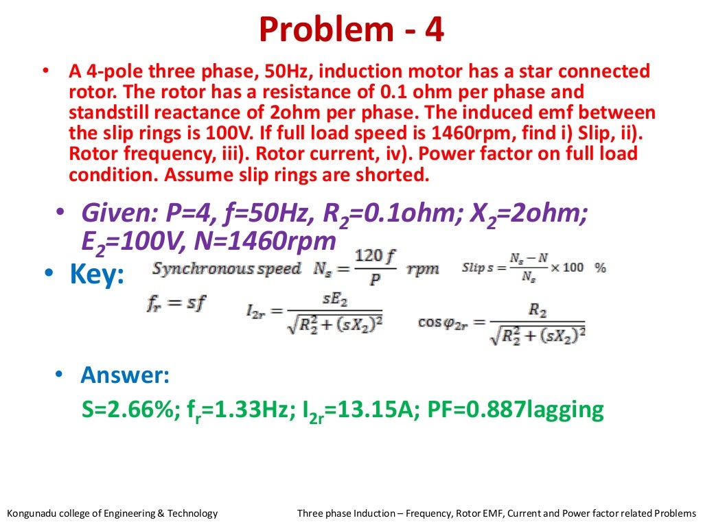 3 phase Induction Motor frequency of induced emf current and power