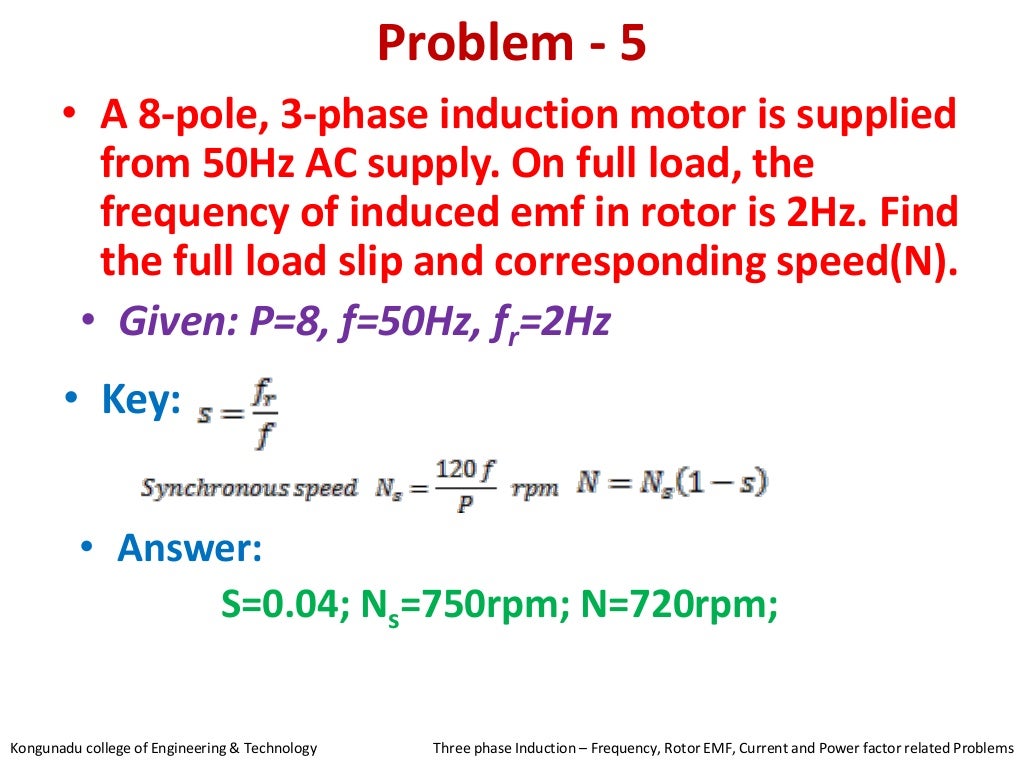 3 phase Induction Motor frequency of induced emf current and power
