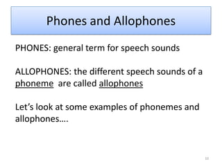 Phonemes8Let’s examine the [t] sound in the following:tar	star	     eightwriter       We might think of these as being the ‘same’, but actually they are pronounced quite differently.