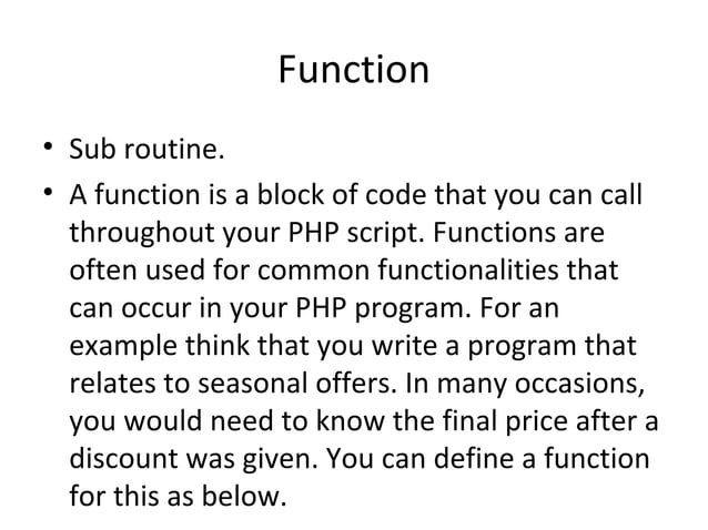 php 2 Function creating, calling, PHP built-in function | PPT