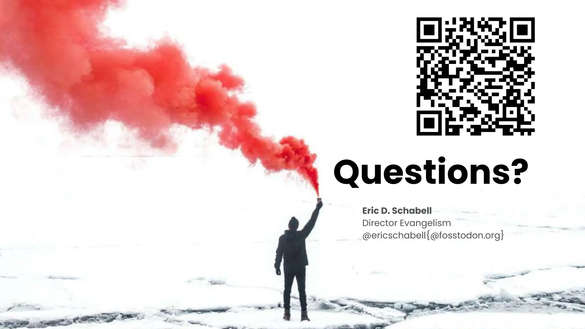 Questions?
Eric D. Schabell
Director Evangelism
@ericschabell{@fosstodon.org}
 
