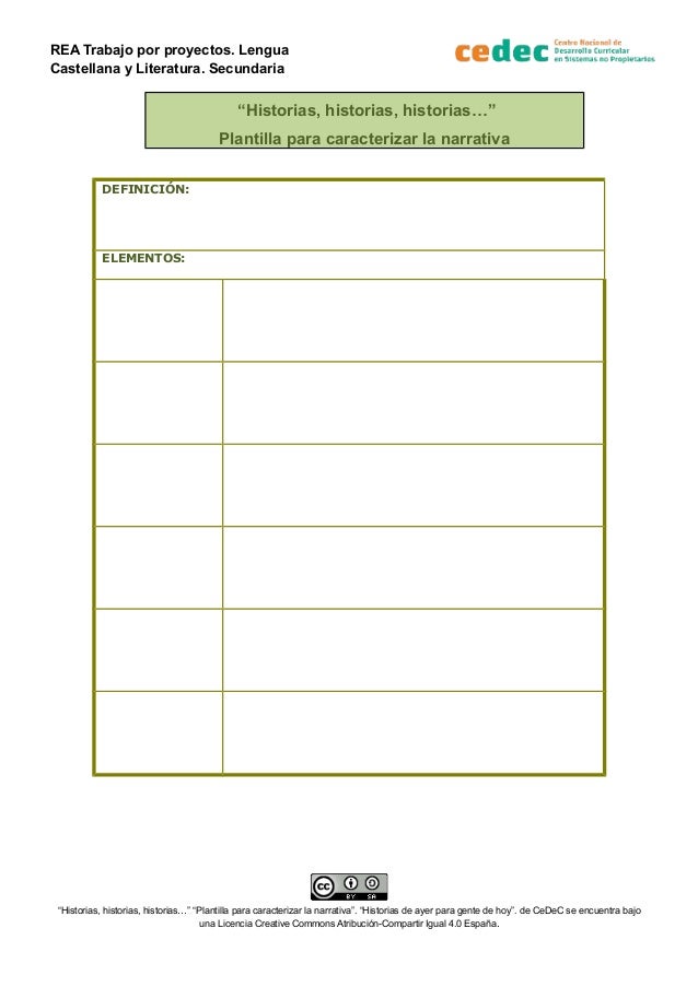 REA Trabajo por proyectos. Lengua
Castellana y Literatura. Secundaria
“Historias, historias, historias…”
Plantilla para ca...