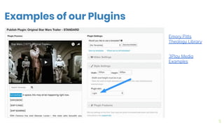 5
Examples of our Plugins
Emory Pitts
Theology Library
3Play Media
Examples
 
