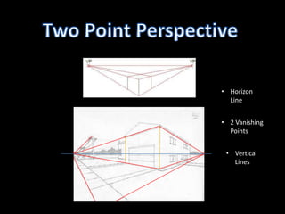 • Horizon
  Line


• 2 Vanishing
  Points


 • Vertical
   Lines
 