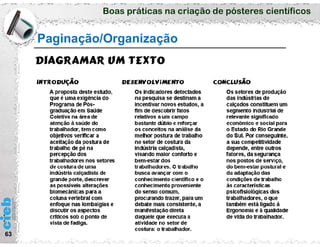 Boas práticas na criação de pósteres científicos
63
Paginação/Organização
 